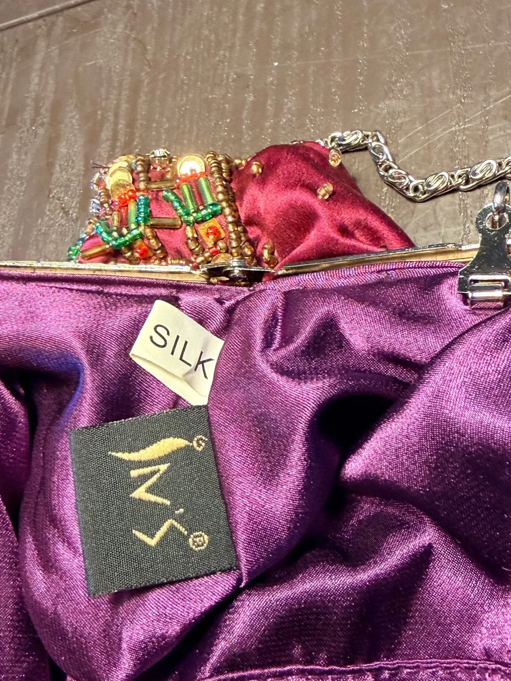 INC International Concepts Embellished Fuchsia Beaded Clutch with Chain